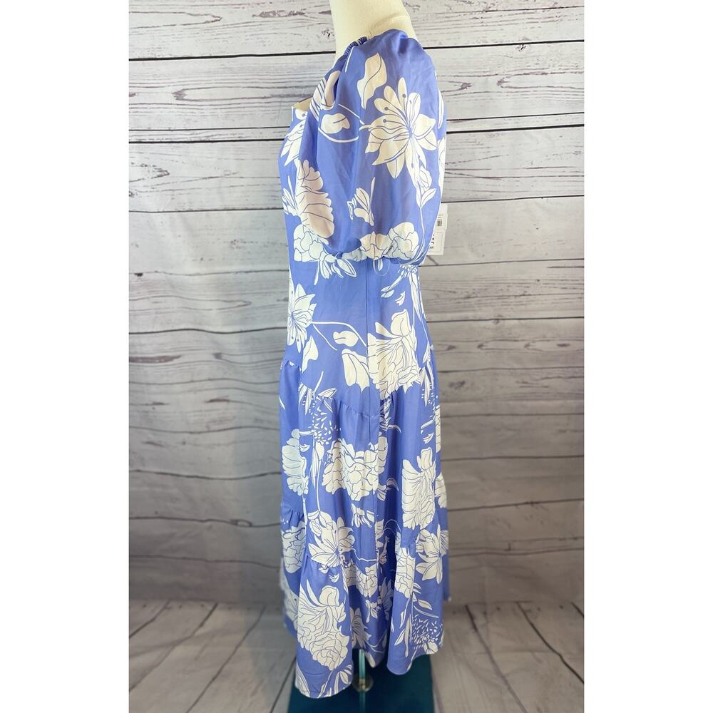 NWT Style State Floral Midi Dress Women’s Size 10 Blue White Asymmetrical - Picture 3 of 7